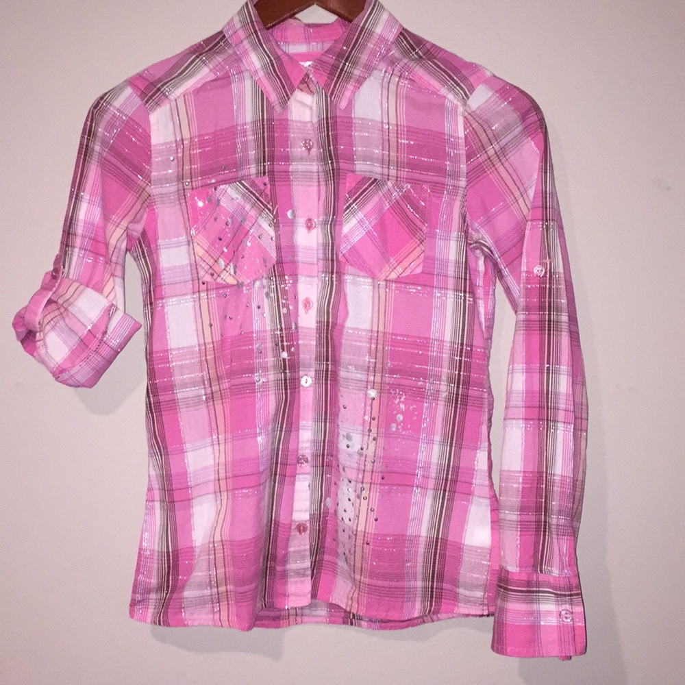 Justice Girl Plaid Shirt/Blouse Size 14
